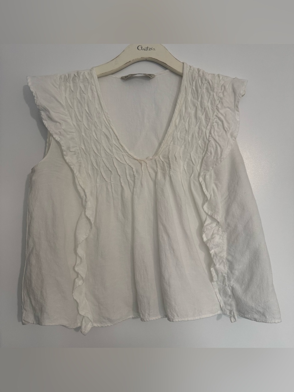 Zara White Ruffle Flutter Sleeve Blouse Medium | Romantic Cottagecore